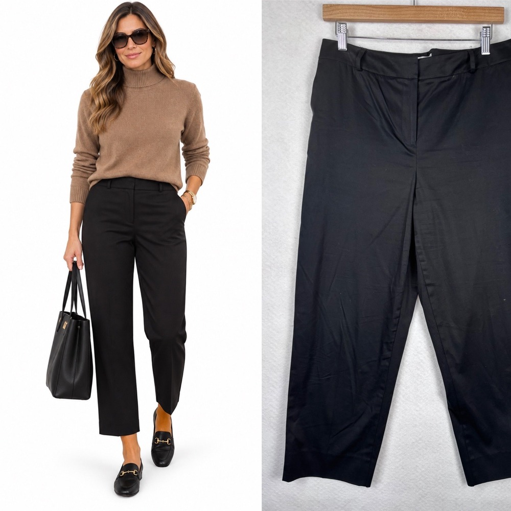 Talbots Black Cotton Blend Stretch Ankle Pants Size 10 Office Straight Capsule